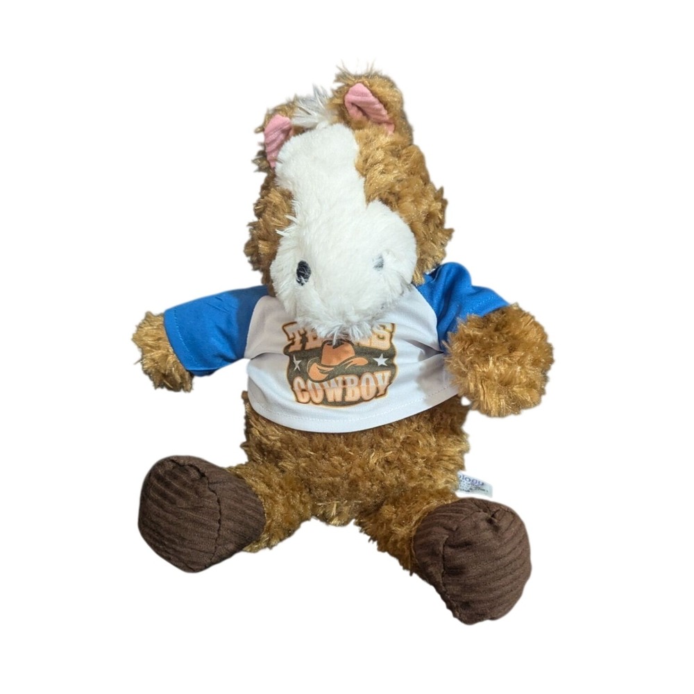 Plushology Horse Texas Cowboy Stuffed Animal Brown White Blue Shirt 2022 12in